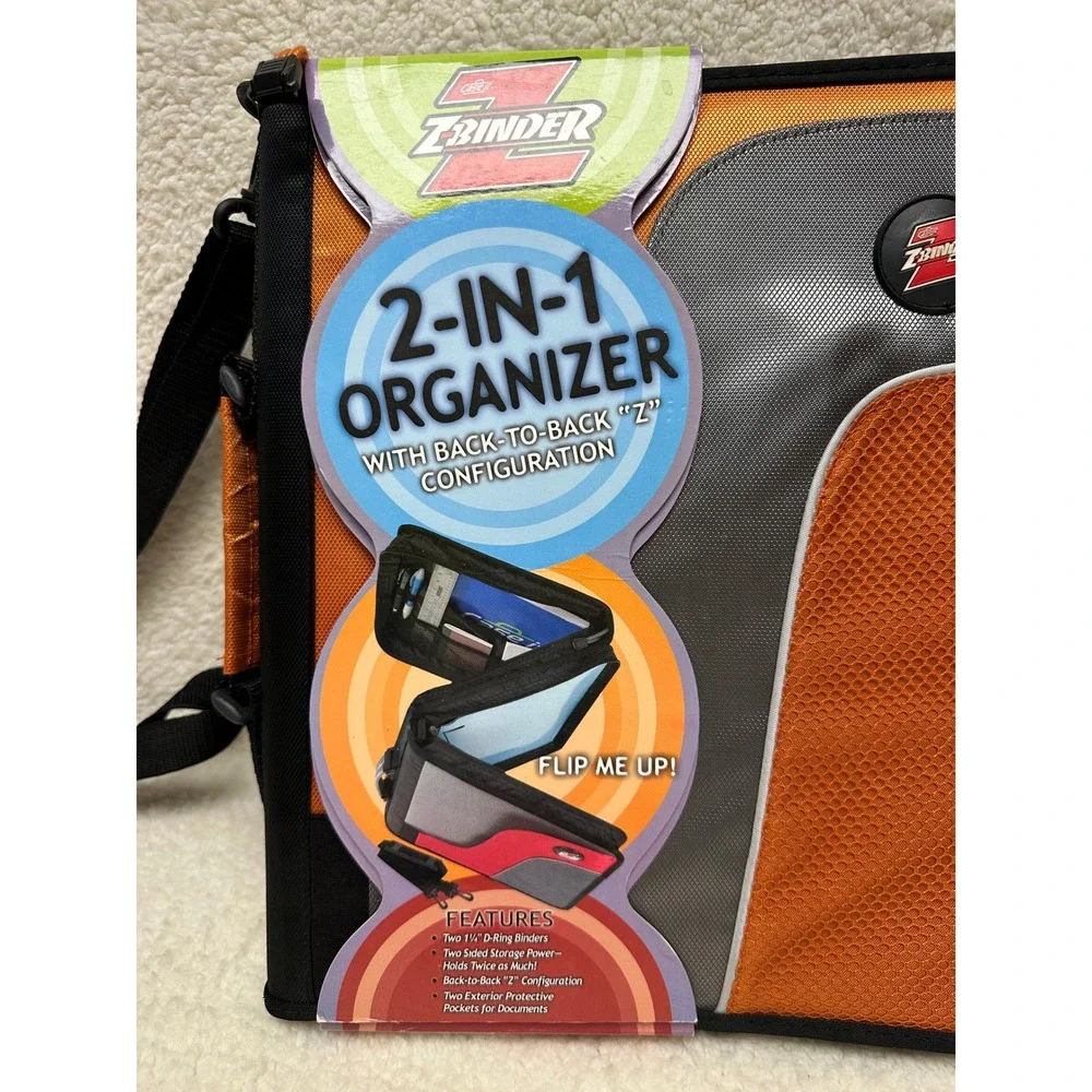 Case-it Z-Binder 2-in-1 Organizer Orange Black Dual 1.5 Inch D-Ring Zippered